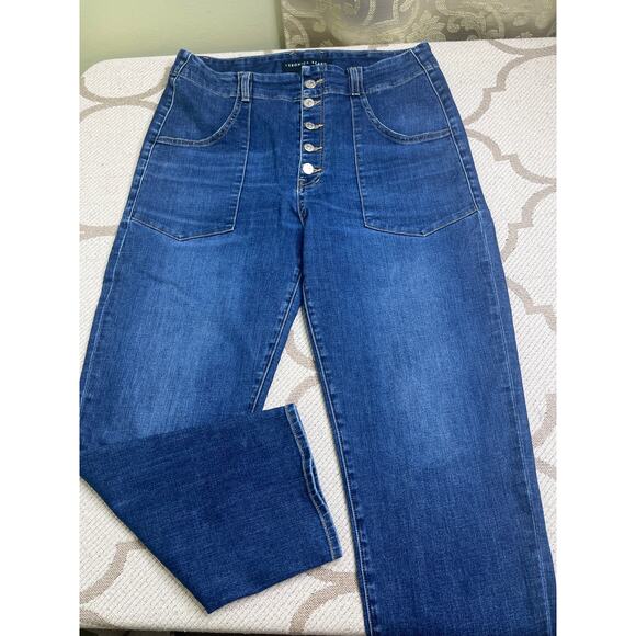 Veronica Beard Arya Straight High Rise button fly bright blue jeans, size 32/14 - Picture 1 of 15